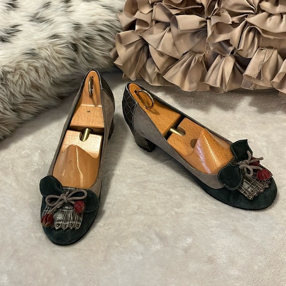 Block Heel Suede Leather Pump Slip On Shoes Sz 7 - Picture 4 of 13